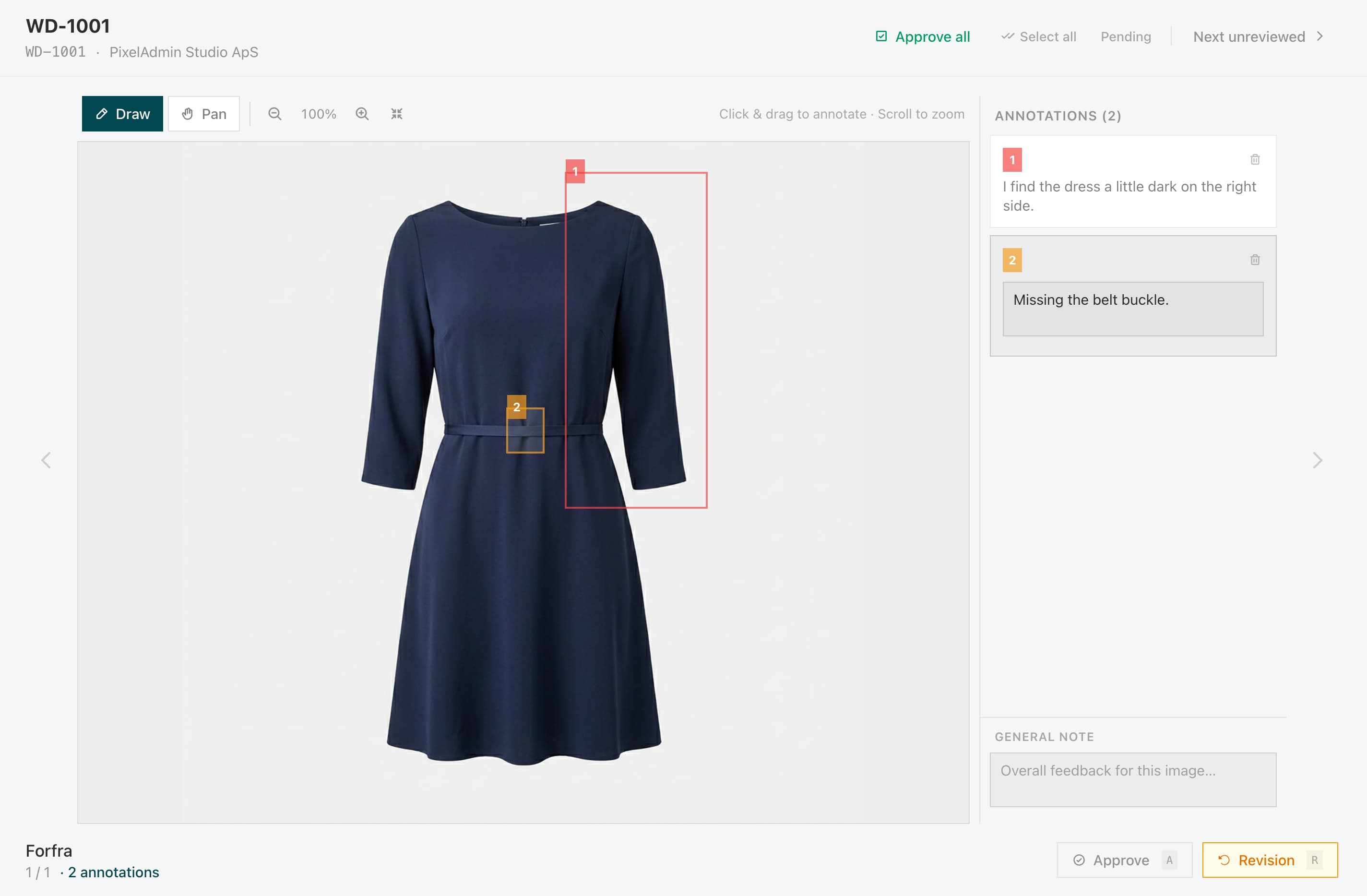Client review portal in PixelAdmin