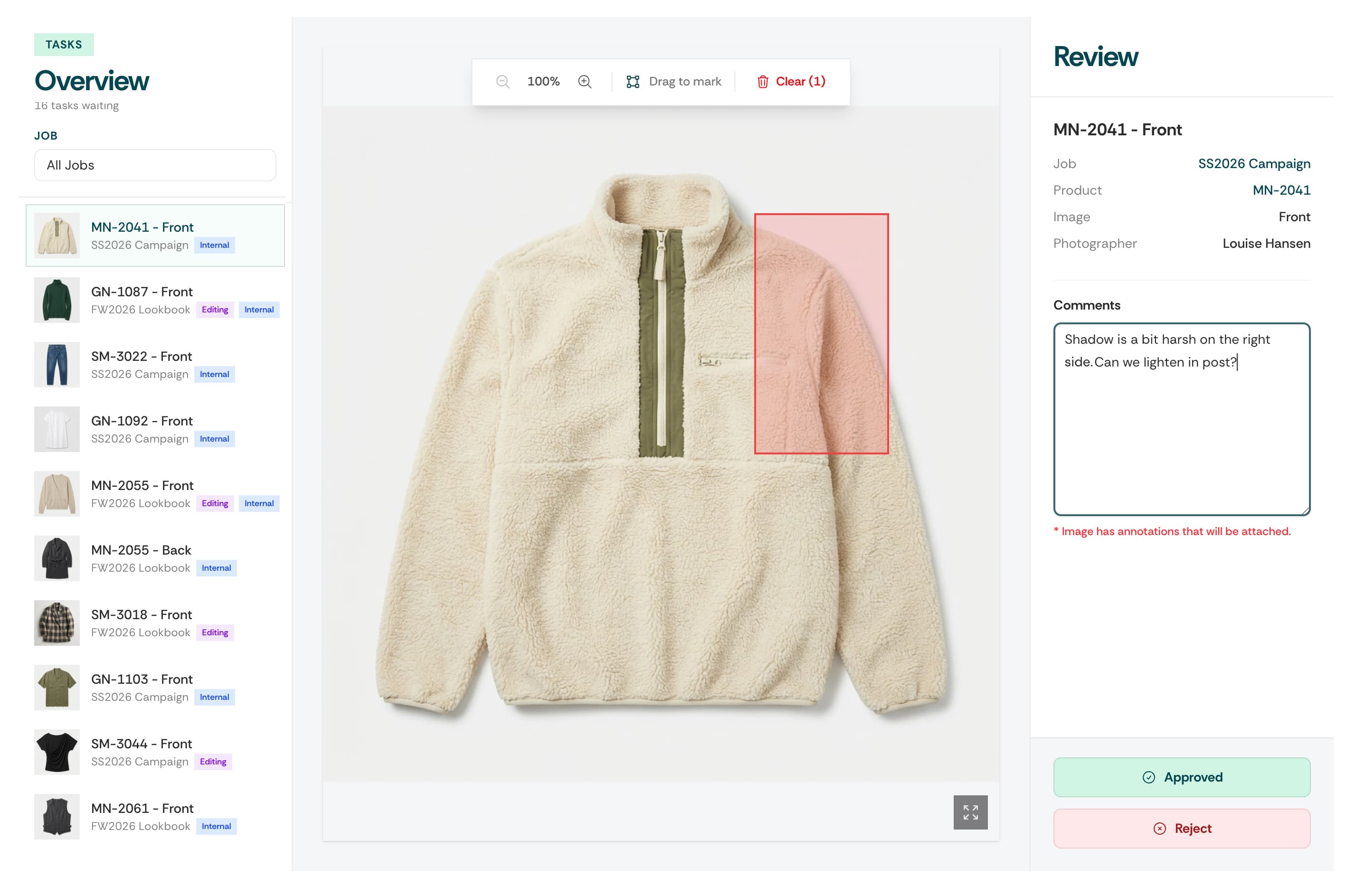 PixelAdmin Review & Approval interface